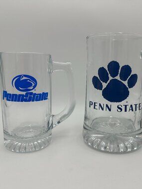 2 Penn State Beer Mug Glasses / 12 oz Penn State Logo and 24 oz Paw Print Logo